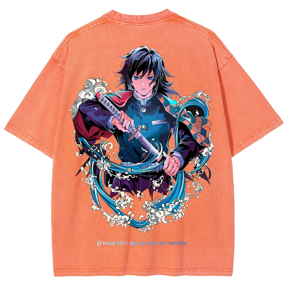 Demon Slayer Tomioka Giyuu Unisex Fit Washed T-Shirt 2504004056