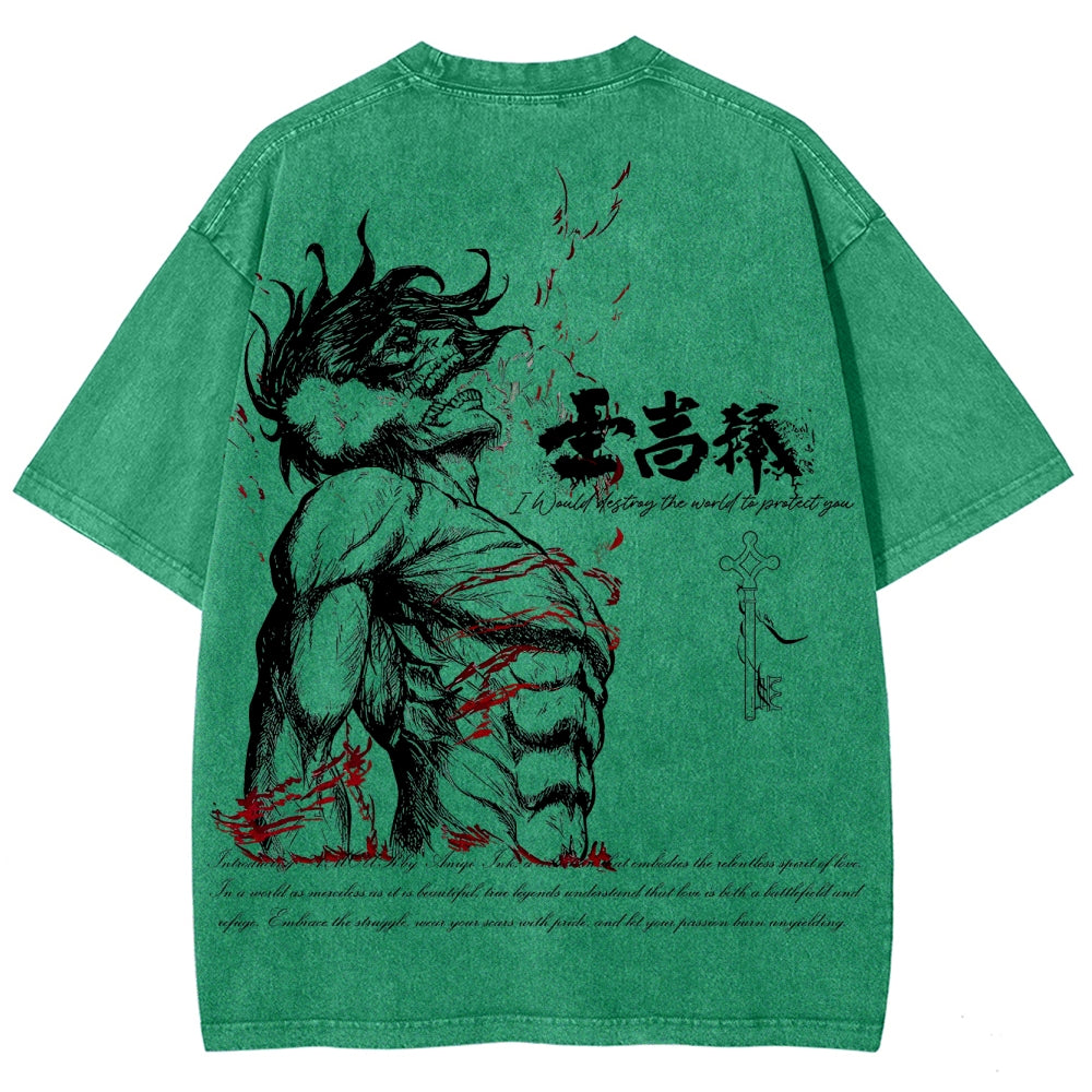 Attack on Titan Eren Yeager Oversize Washed T-Shirt 2504008704