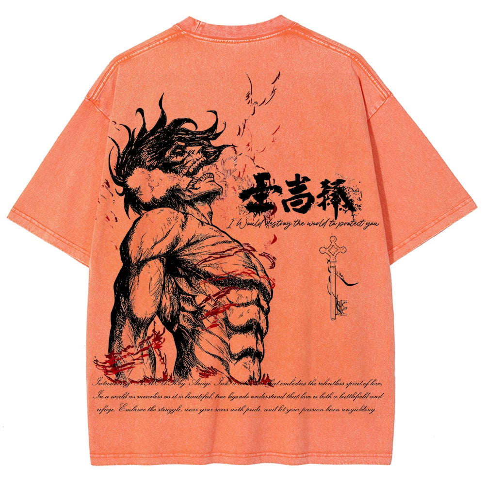 Attack on Titan Eren Yeager Oversize Washed T-Shirt 2504008704