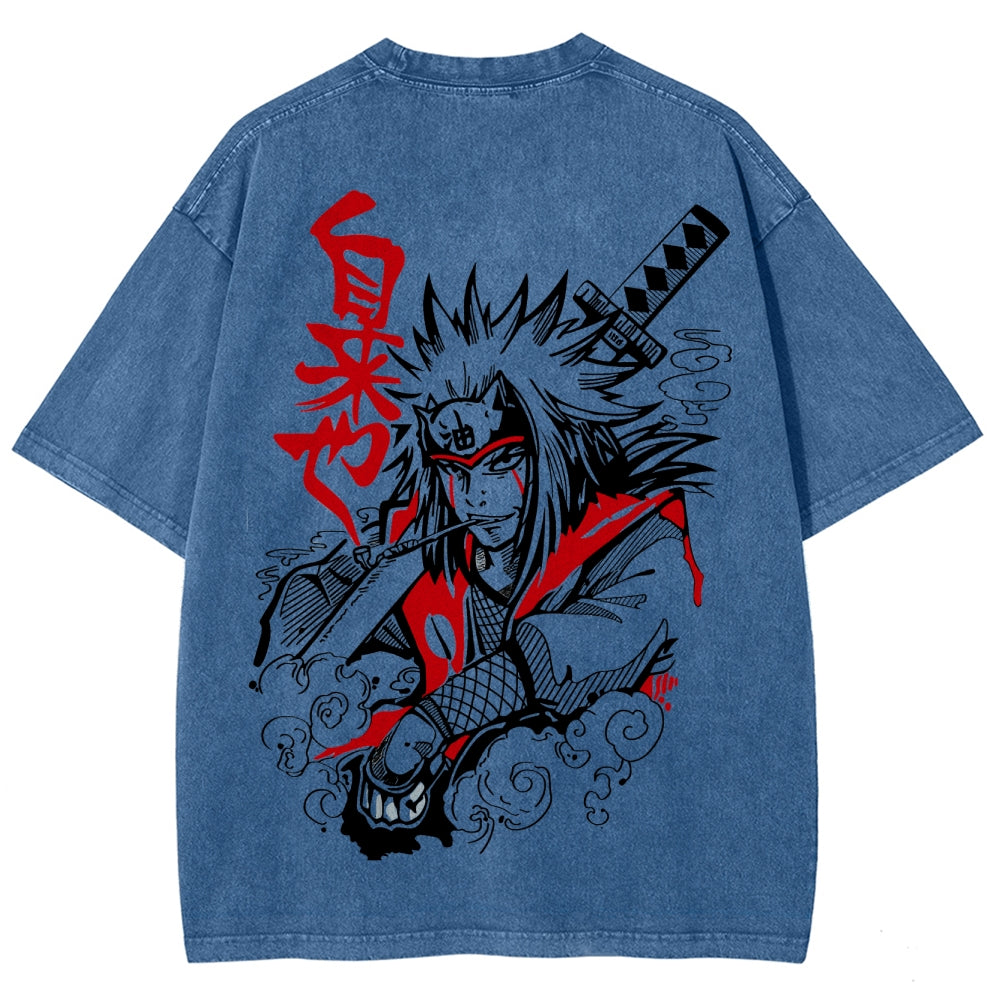 Naruto Sannin Jiraiya Printed Vintage Washed Tee Unisex Oversize Cotton T-shirt