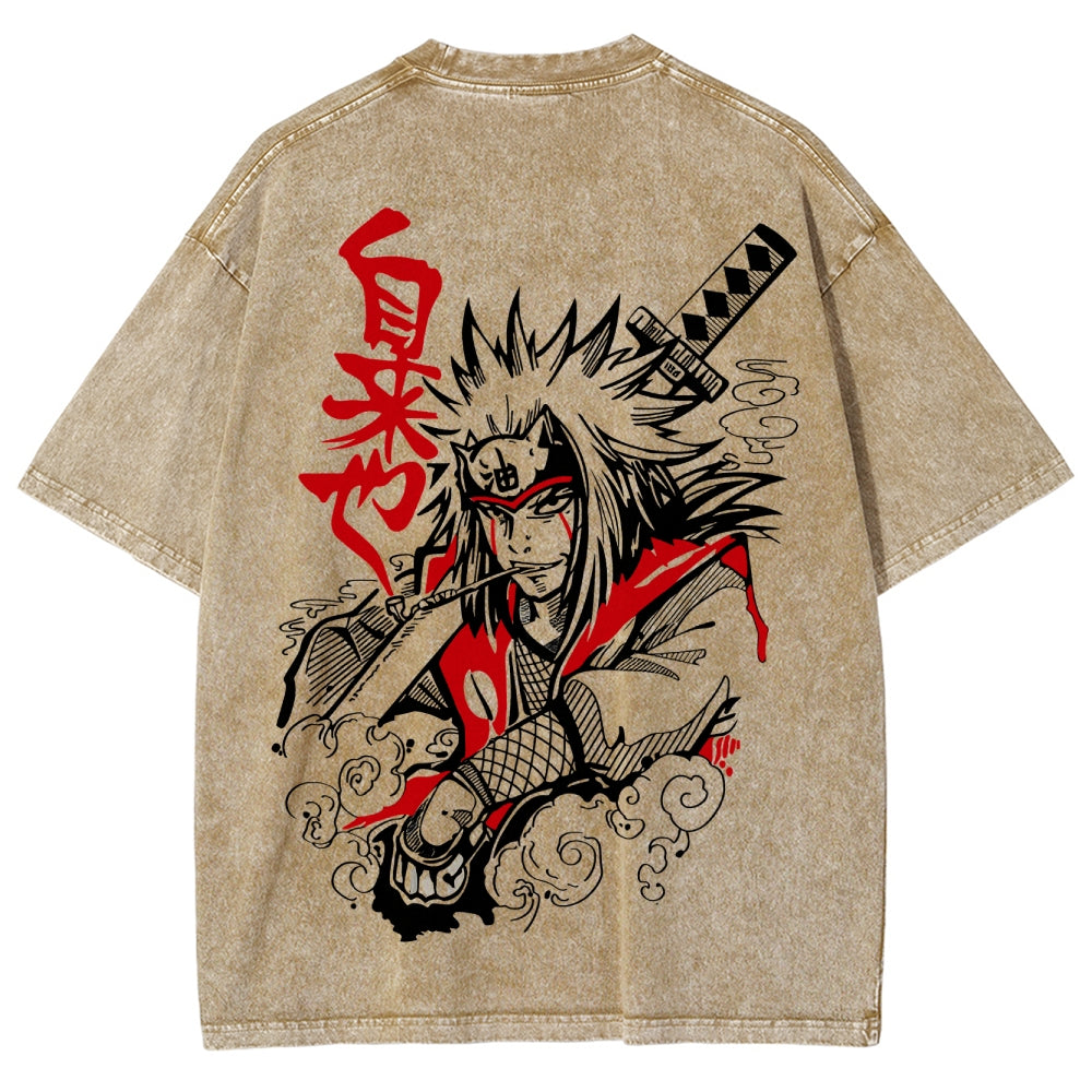 Naruto Sannin Jiraiya Printed Vintage Washed Tee Unisex Oversize Cotton T-shirt
