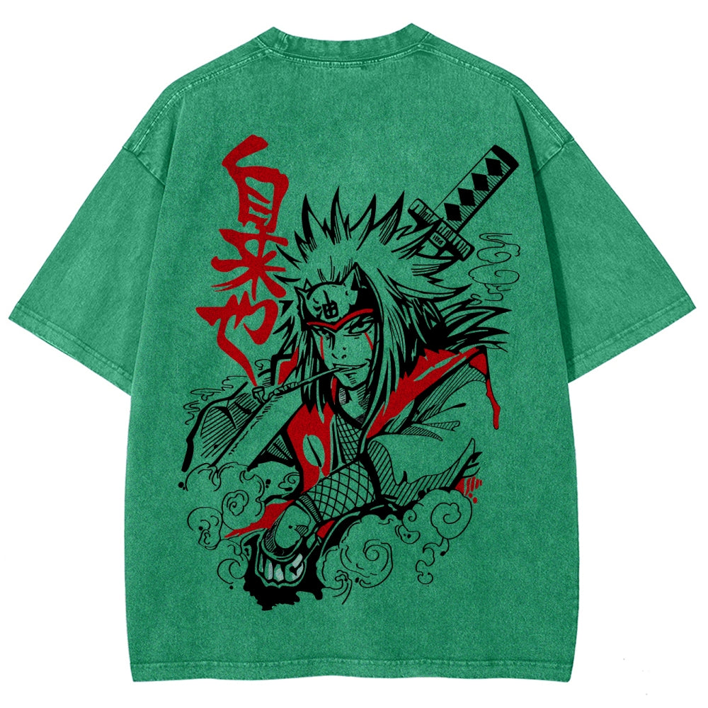 Naruto Sannin Jiraiya Printed Vintage Washed Tee Unisex Oversize Cotton T-shirt
