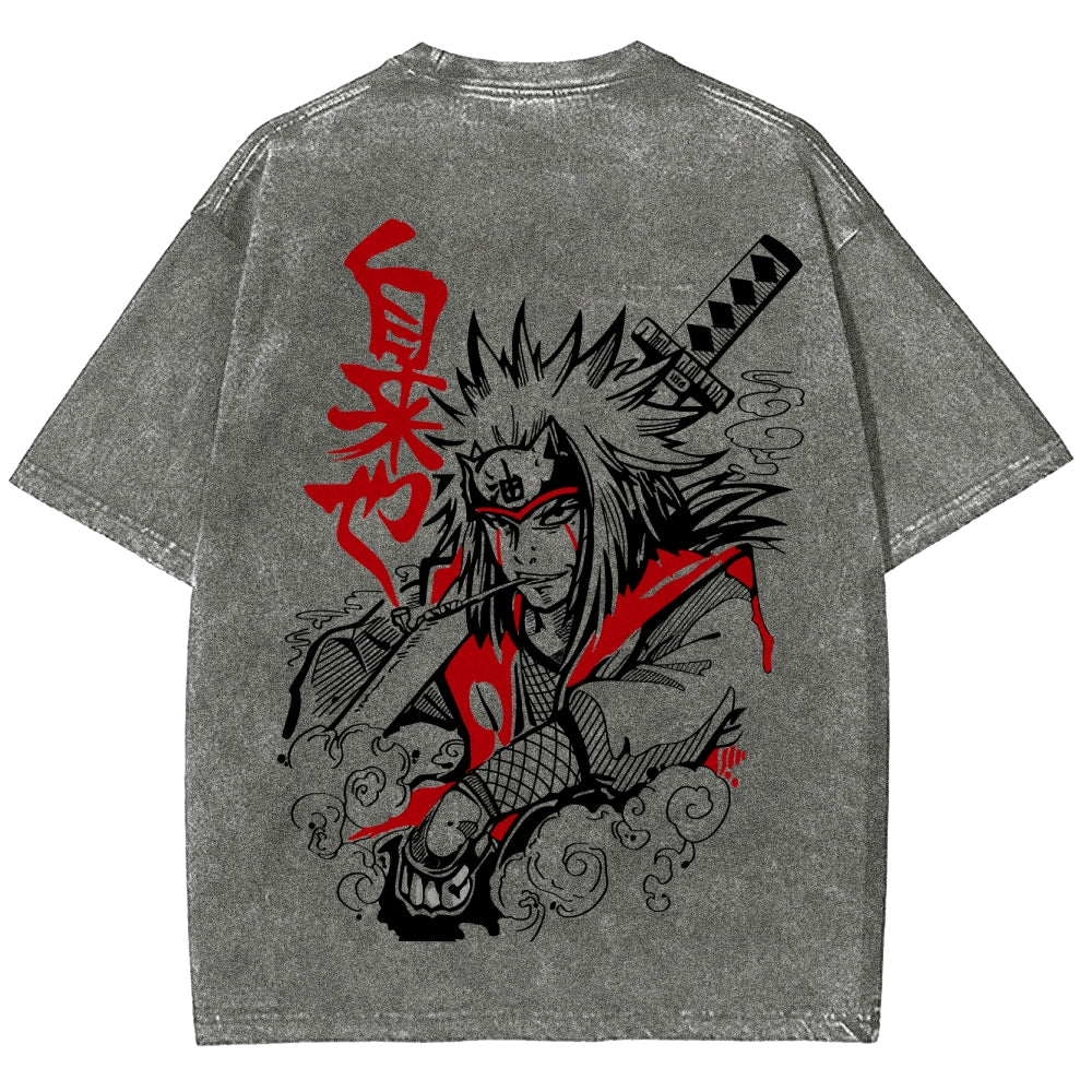 Naruto Sannin Jiraiya Printed Vintage Washed Tee Unisex Oversize Cotton T-shirt
