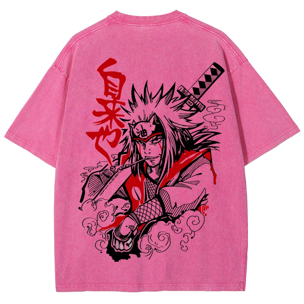 Naruto Sannin Jiraiya Printed Vintage Washed Tee Unisex Oversize Cotton T-shirt