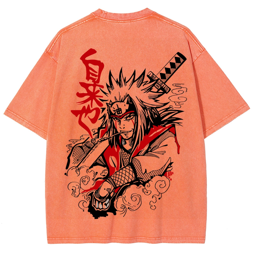 Naruto Sannin Jiraiya Printed Vintage Washed Tee Unisex Oversize Cotton T-shirt