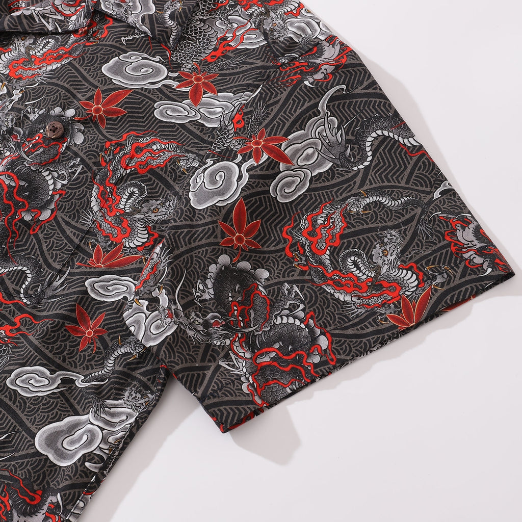 Men's Hawaiian Shirt The Dragon's Flight Print Cotton Camp Collar Short Sleeve Aloha Shirt