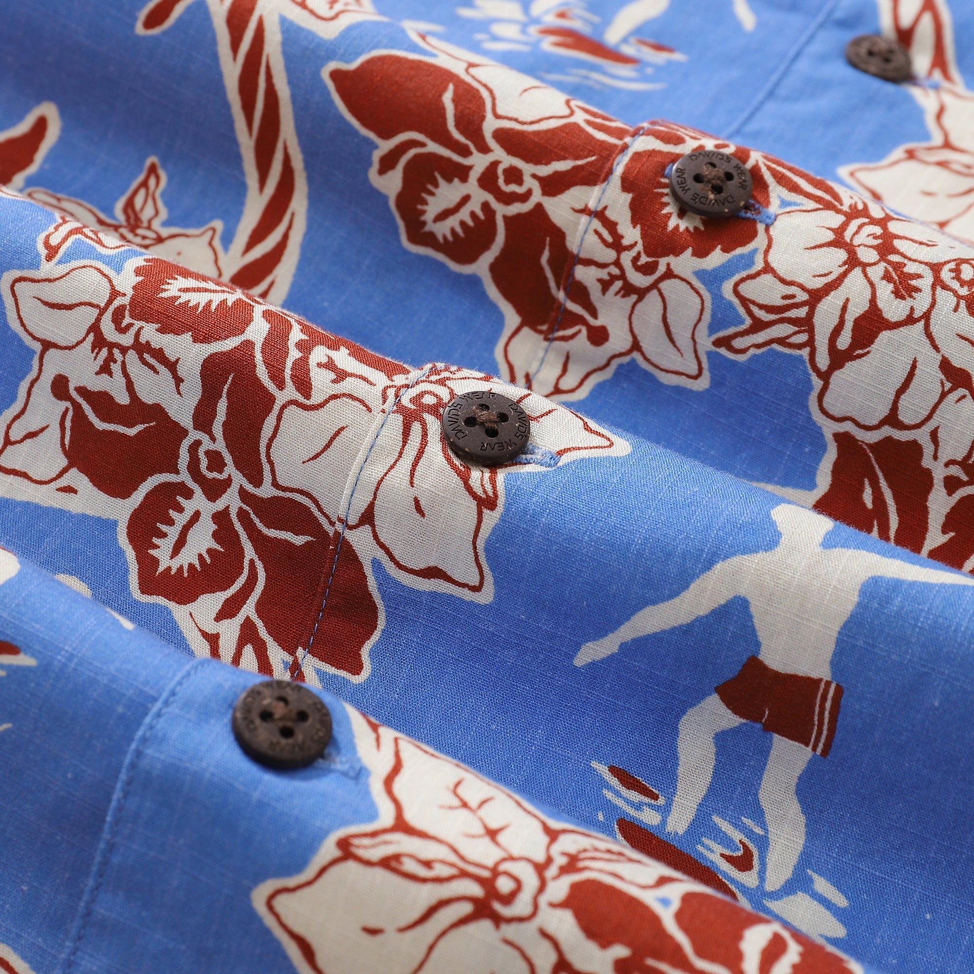 Hawaiian Shirts For Men Vintage Cotton Flower Wreath and Surfer Short Sleeve Aloha Shirt