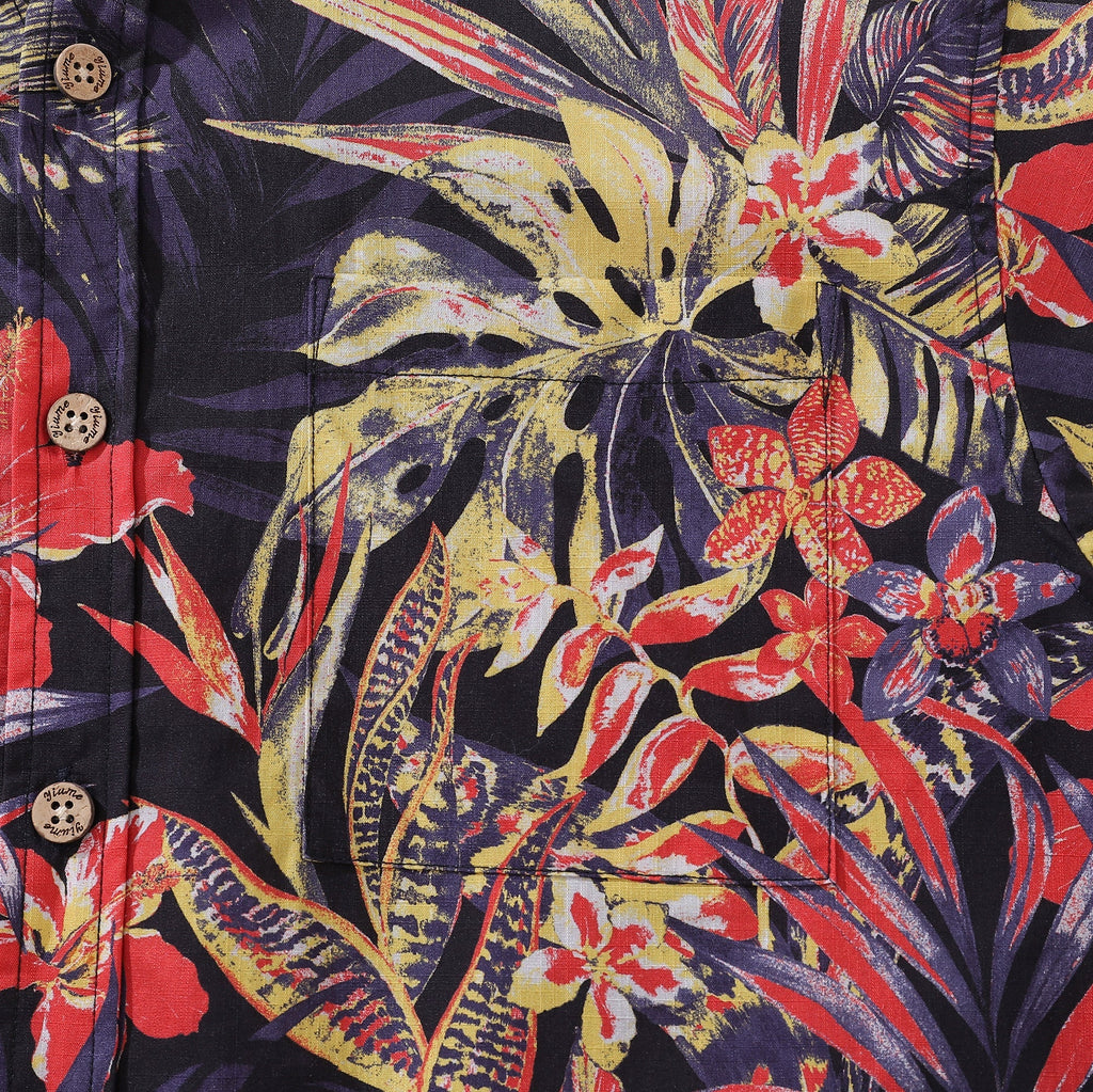 Men's Hawaiian Shirt Summer Night Print Cotton Button-down Short Sleeve Aloha Shirt