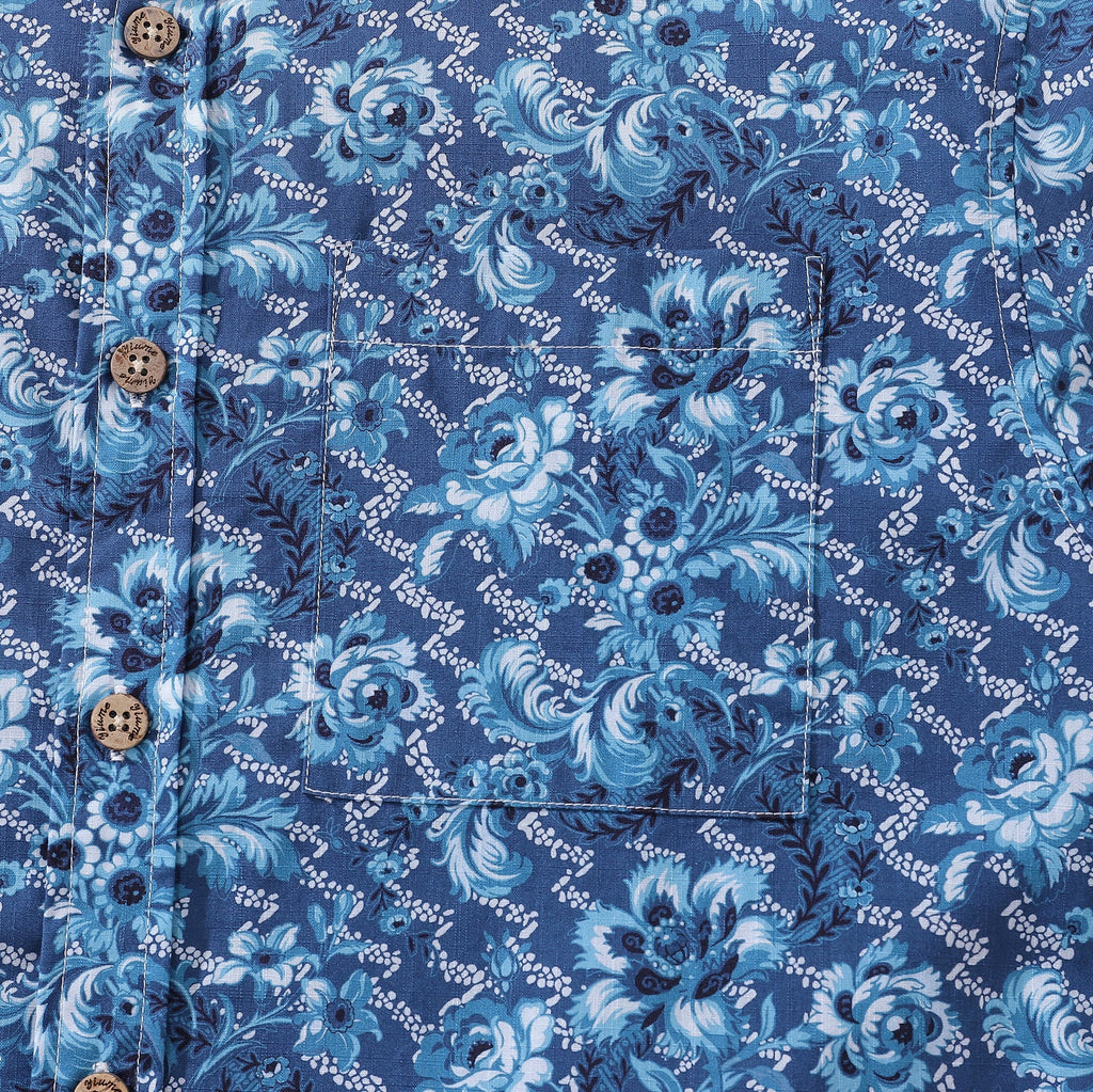 Men's Hawaiian Shirt Azure Blossoms Print Cotton Button-down Short Sleeve Aloha Shirt