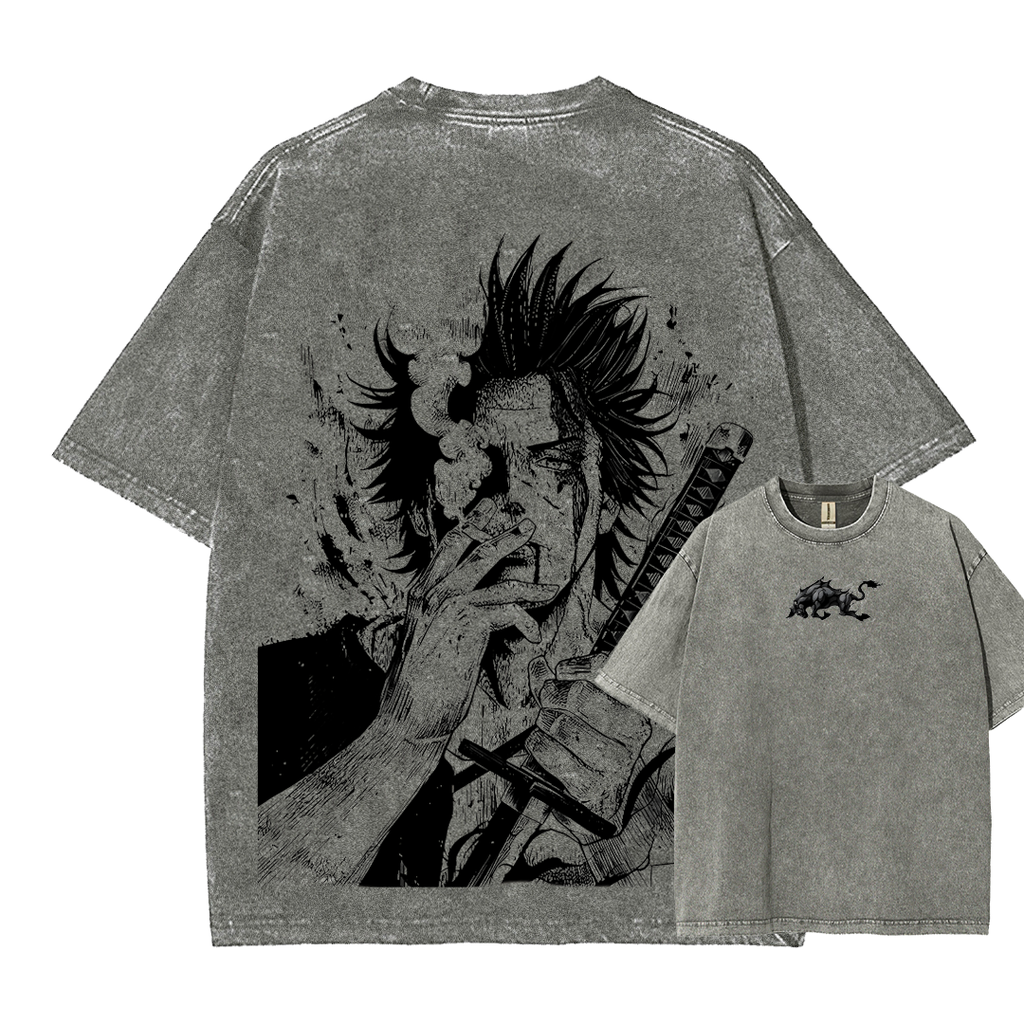 Yami Sukehiro x Black Bulls Black Clover Unisex Fit Washed T-Shirt 2505007459